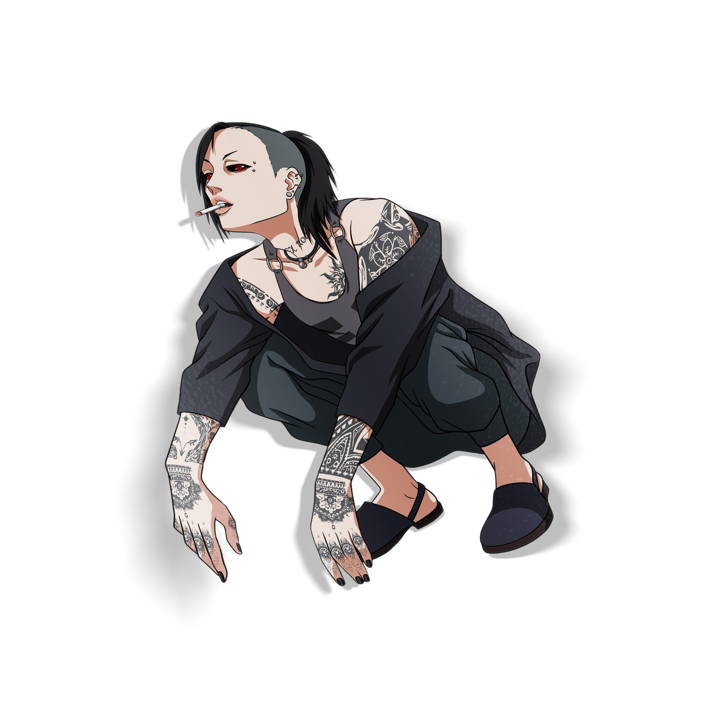 Tattoo Artist Demon Street Squat Pose Sticker