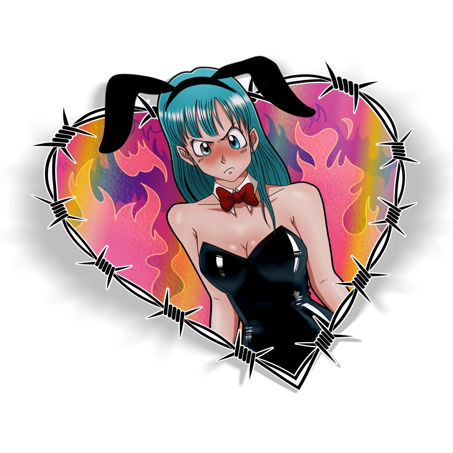 Capsule Scientist Angry Bunny Barbed Wire Heart Fire Holo Sticker