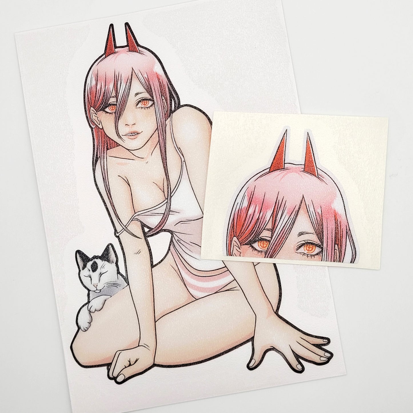 Chainsaw Power Devil Pinup Mini Peeker Sticker